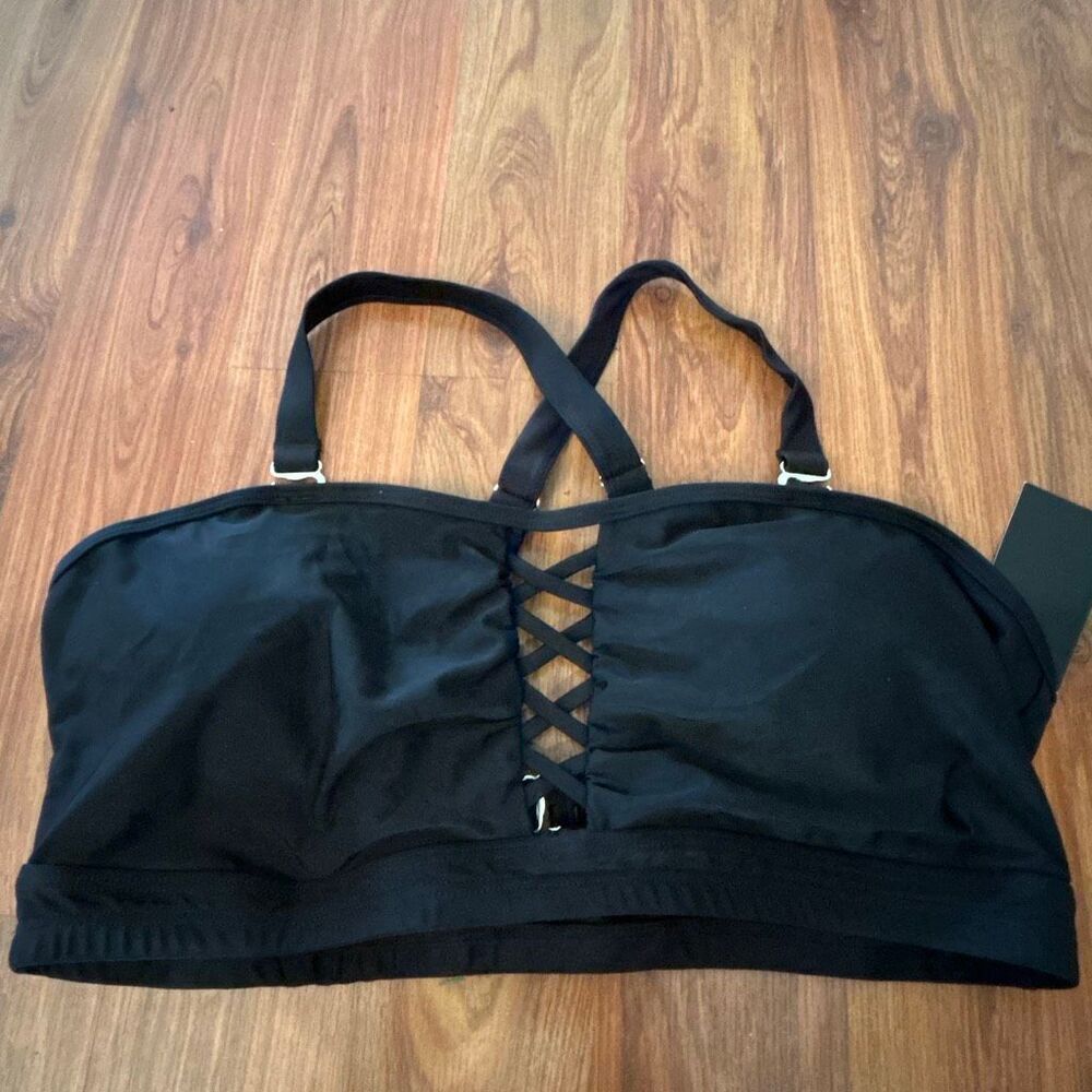NWT Daci Black bikini top padded crisscross center size 16 xl